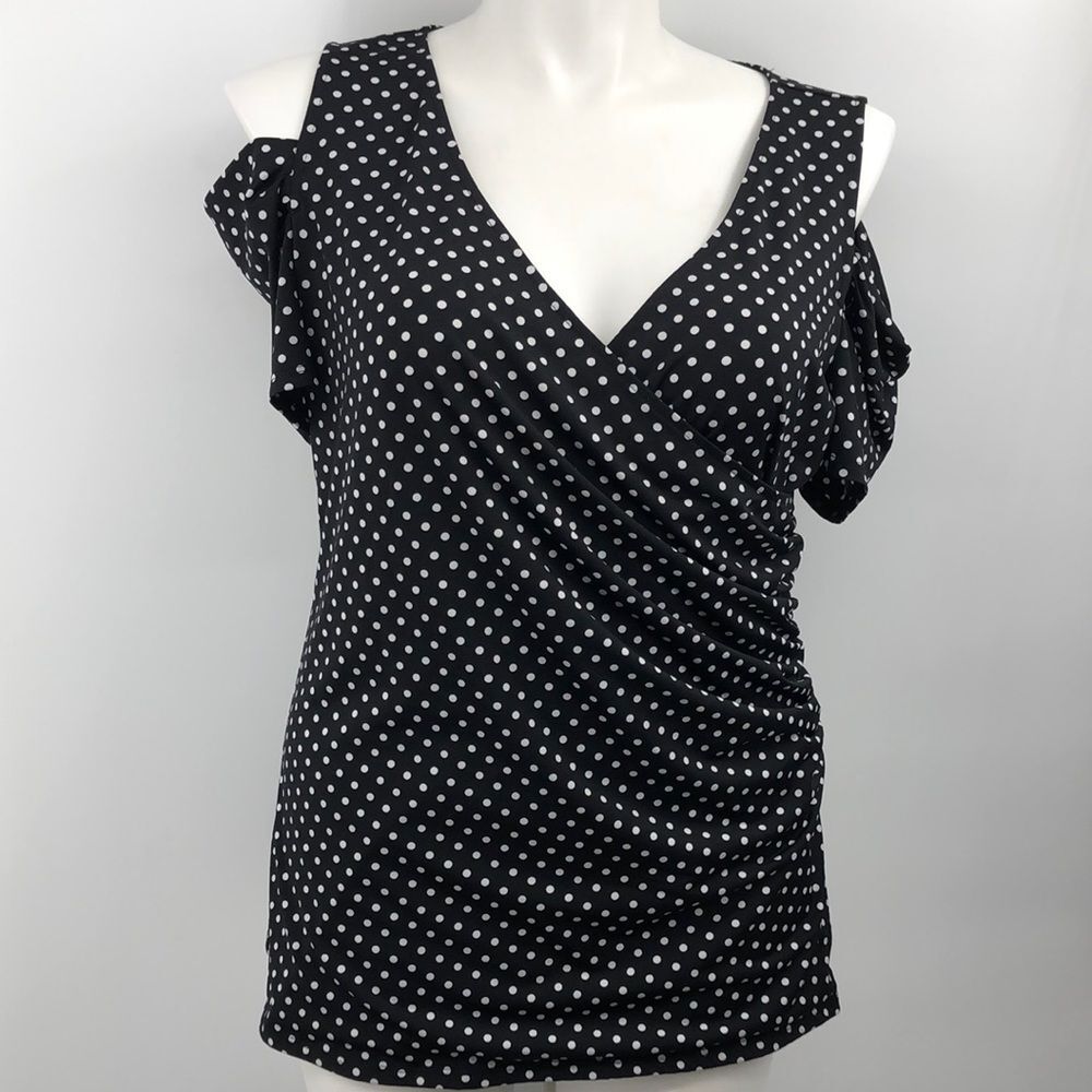 Torrid Asymmetrical Black and White Wrap Blouse